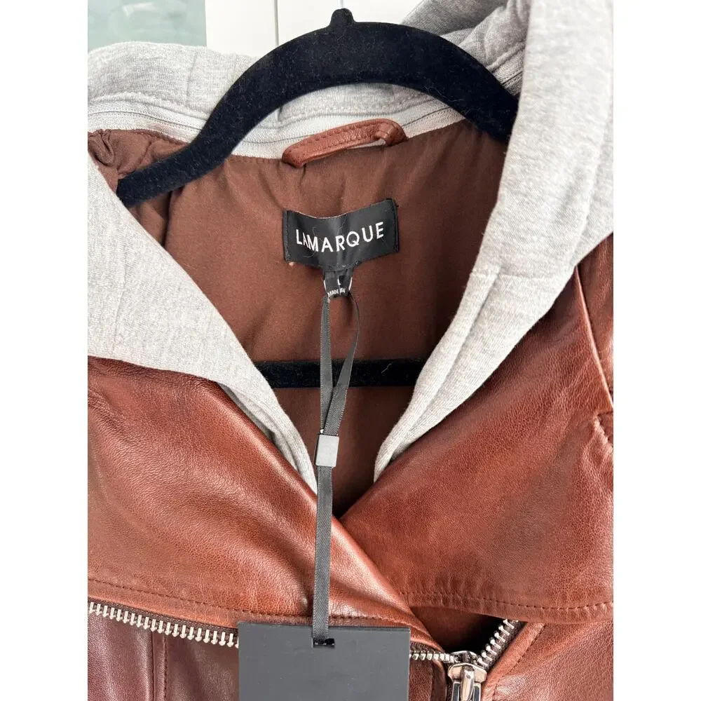 LAMARQUE HOLY Leather Biker Jacket with Removable Hood - Picture 12 of 13